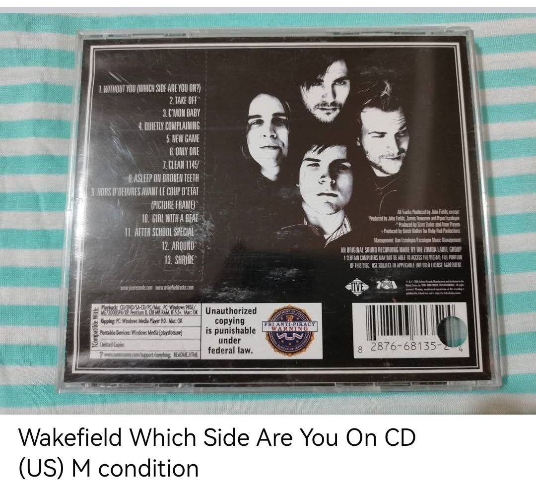 Wakefield Which Side Are You On CD (unsealed) (Category: CDs & DVDs) located in Dangcagan. Submitted by cd_haven5 (Listing ID 1471014244, Image 2). Description: #FORSALE #FORSALE #FORSALE #Authentic #Legit #Original We only sell original items. All items posted are on hand. Please message me for availability of the item/s because the items are also posted on my other online stores. All items are imported unless stated PH. We also accept Pre-order