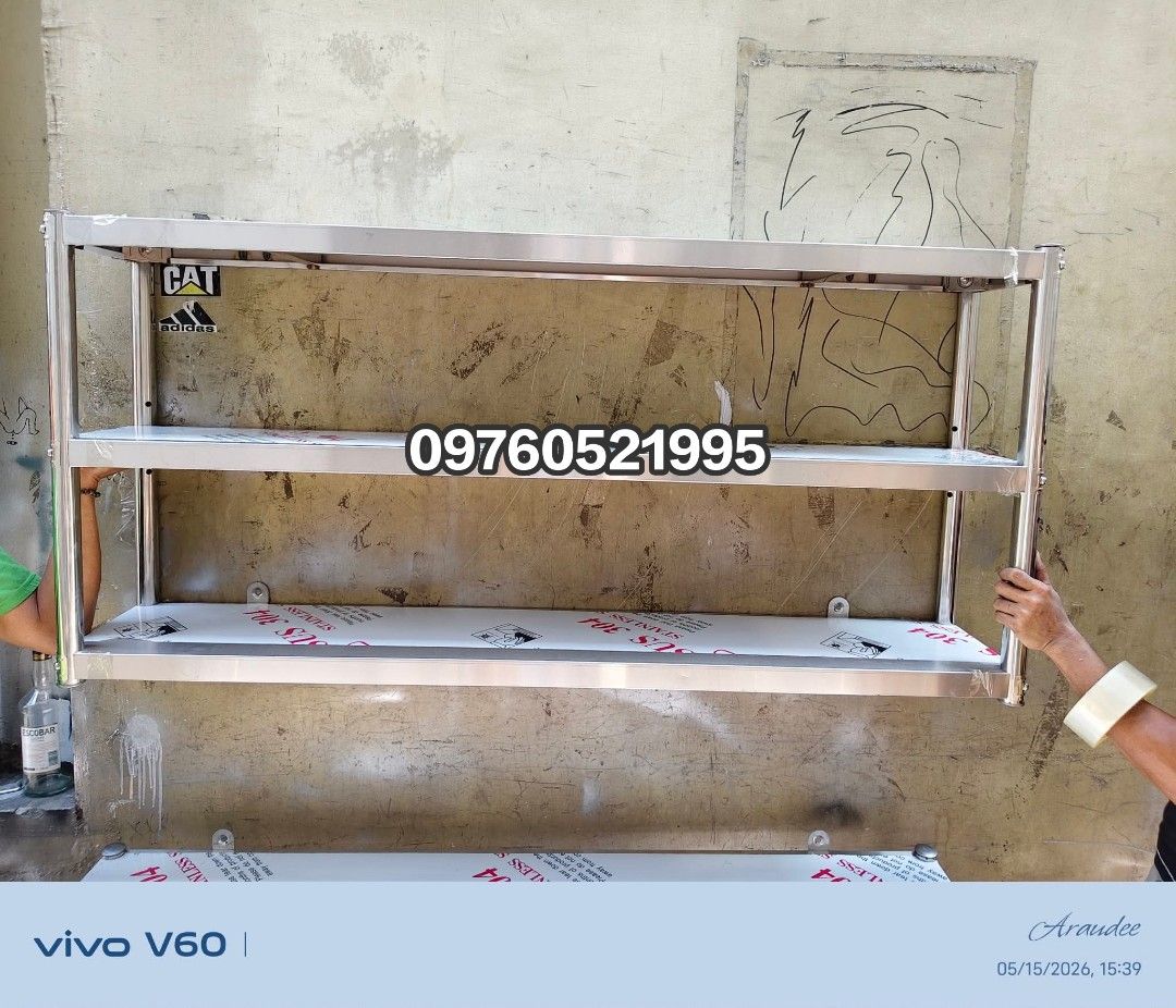 Wall Hanging Shelves 3 Layer Stainless Steel (Category: Shelves, Cabinets & Racks) located in Manila. Submitted by acykt18 (Listing ID 1471082386, Image 2). Description: - Heavy-duty 3-tier stainless steel wall hanging shelf - Ideal for kitchen, restaurant, or garage organization - Available lengths: 100cm, 120cm, 150cm, and 180cm - Dimensions: 30cm depth x 70cm height - Sturdy metal construction resists rust and holds heavy items securely - Easy