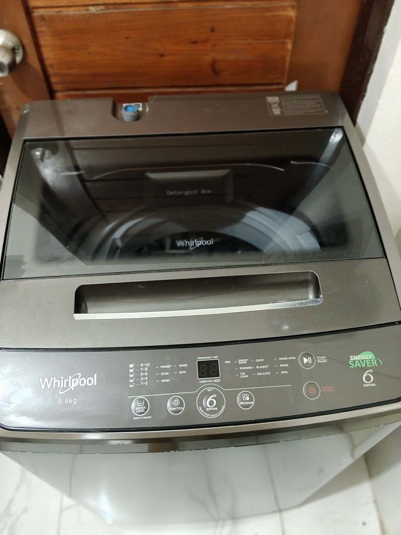 Whirlpool Automatic Washing Machine (Category: Washing Machines and Dryers) located in Rosario. Submitted by mira33396 (Listing ID 1470985483, Image 2). Description: Like Brand New! -Whirlpool Brand -Top load automatic washing machine -Sobrang kinis last May 2026 Iang nabili - No issue - Makinis na makinis pa parang bago - 8.8kg capacity - May konti pang tawad, pass sa too low ballers -pick up or lalamove Location: San agustin, Trece Martires Cit