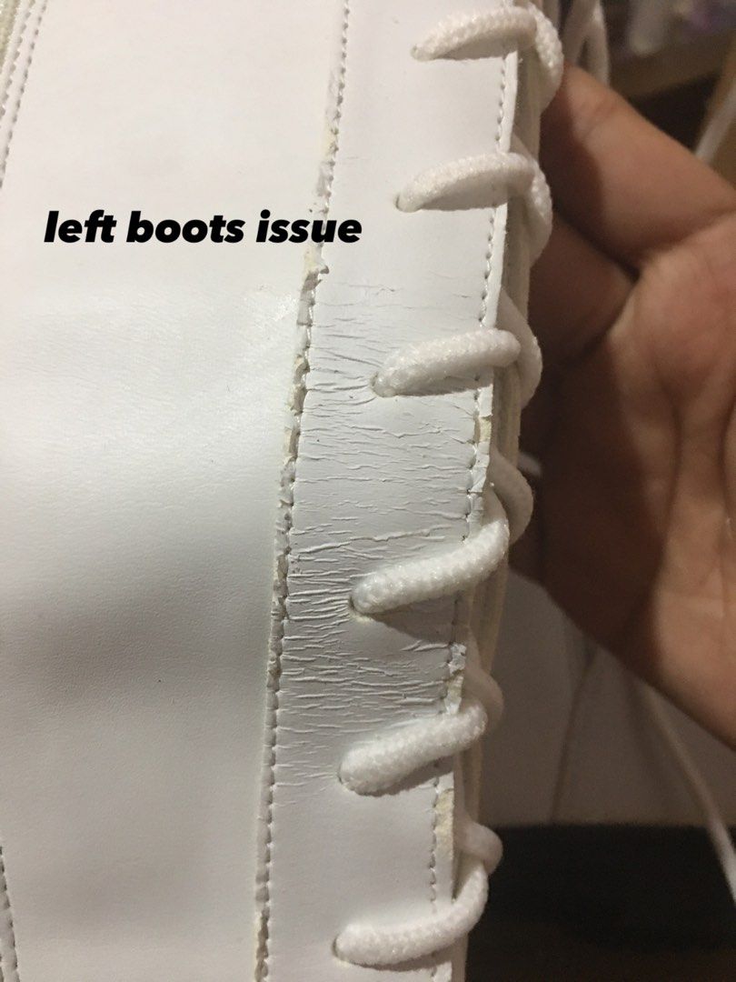 White Boots (Category: Boots) located in Rizal. Submitted by dianamarieulip (Listing ID 1471059100, Image 2). Description: Bago ito hindi nagamit pero nastock kaya nabakbak. Selling only for those na hindi maselan, yung pang one time use lang. Issue posted please check. Size 39 No ww For shipping (sf 40up) Loc: Tanay, Rizal.