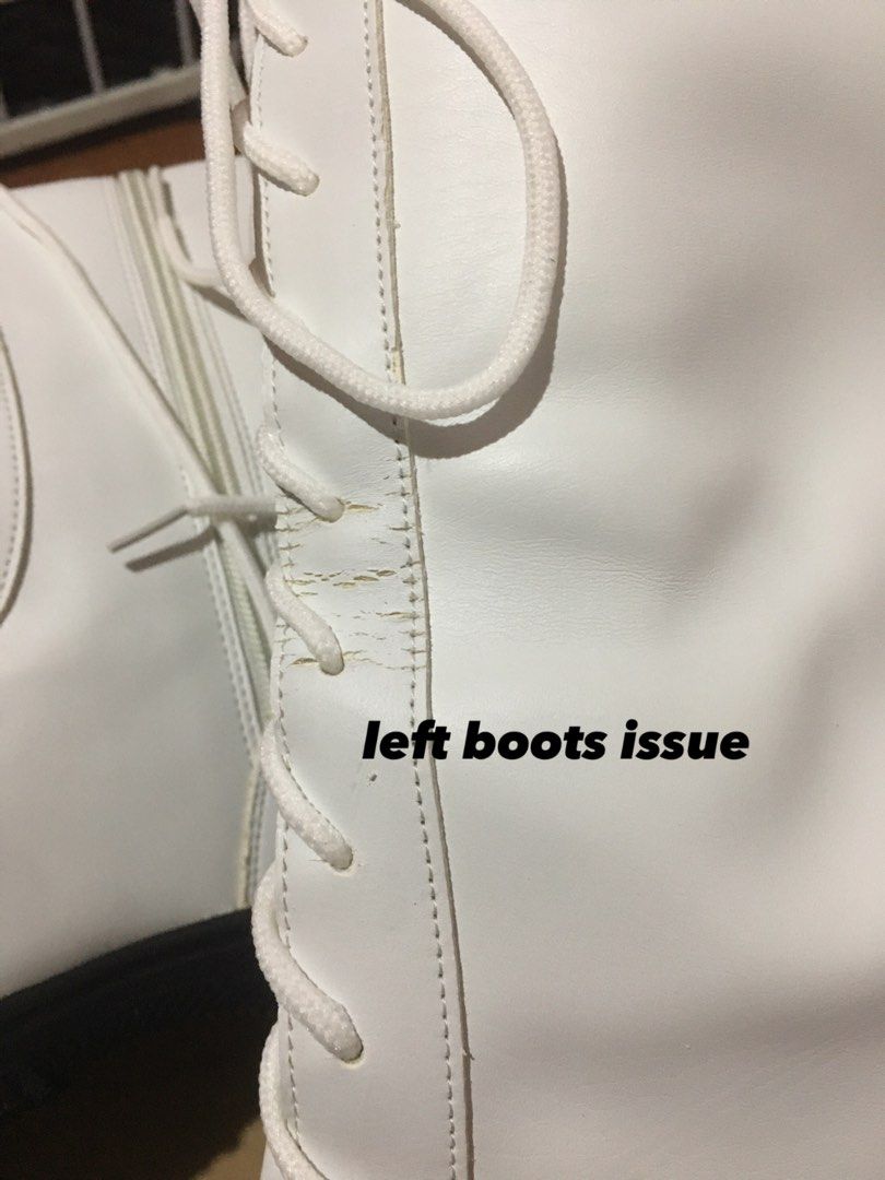 White Boots (Category: Boots) located in Rizal. Submitted by dianamarieulip (Listing ID 1471059100, Image 3). Description: Bago ito hindi nagamit pero nastock kaya nabakbak. Selling only for those na hindi maselan, yung pang one time use lang. Issue posted please check. Size 39 No ww For shipping (sf 40up) Loc: Tanay, Rizal.