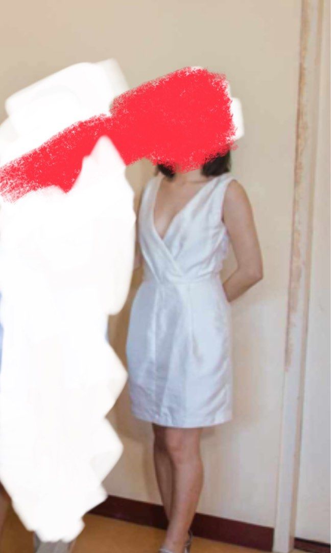 white formal dress (Category: Dresses) located in Rizal. Submitted by sheshells.gem (Listing ID 1470941276, Image 1). Description: xs - s color: white material: smooth / glossy condition: worn once for a few hours (pictorial) / properly stored like new best for formal events, dinners parties and dates.