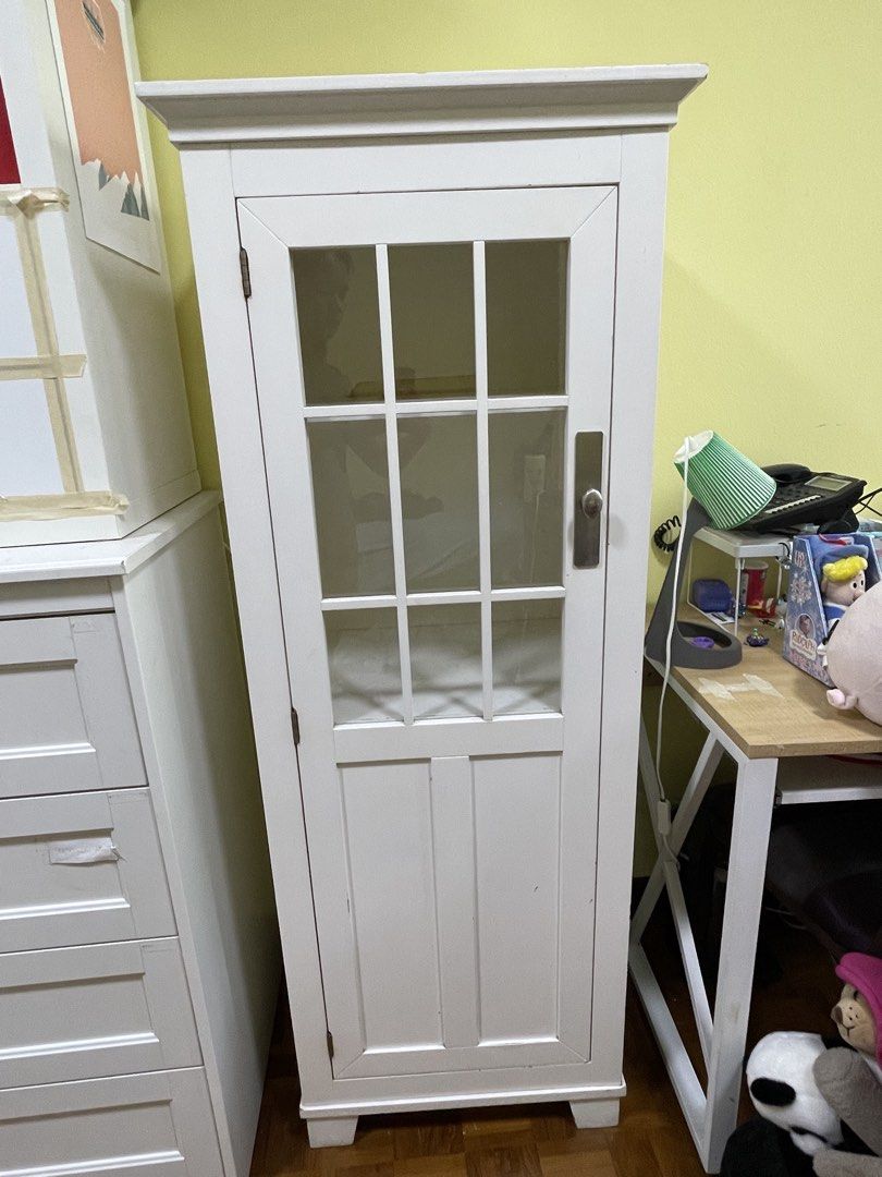 White Glass Door Display Cabinet Storage Unit, Furniture & Home Living ...