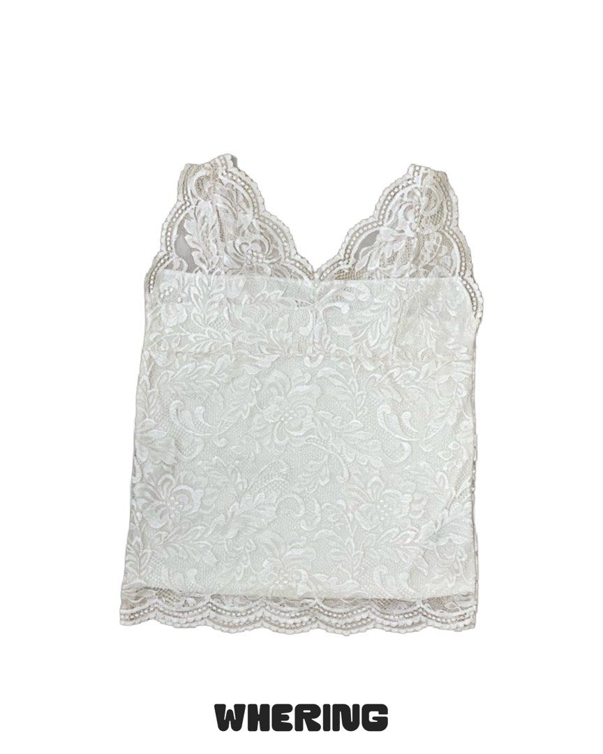 white vintage lace tank top (Category: Sleeveless) located in Calapan. Submitted by nikkishops (Listing ID 1471057968, Image 1). Description: 𑣲. white vintage lace tank top 𑣲. bust: 30" 𑣲. waist: 29" 𑣲. length: 15".