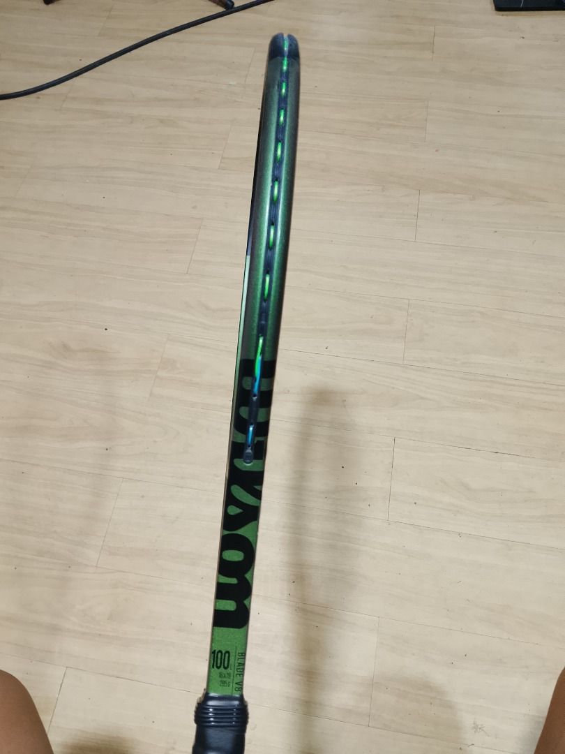 Wilson Blade V8 100L (Category: Racket and Ball Sports) located in Muntinlupa City. Submitted by chrstndarv93680 (Listing ID 1471055629, Image 3). Description: For Sale: Wilson Blade V8 100L Specs: Head size: 100 sq. in Weight: 285 g Length: 27 in. String pattern: 16/19 Grip 2 Newly strung with Solinco Hyper-Mach BD (premium quality poly x poly string) String tension: 52 lbs Mains / 50 lbs Crosses Installed with leather grip Condition: 8.5/10 Wit