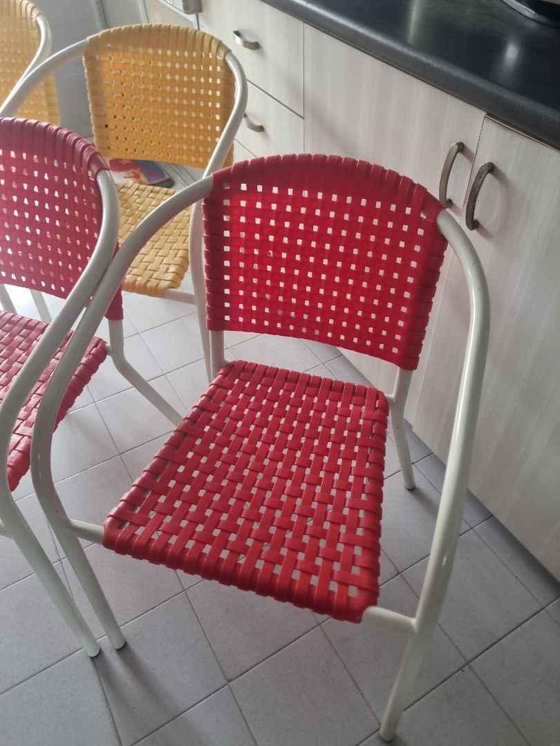 Woven Stackable Chairs Red Yellow Metal Frame, Furniture & Home Living ...