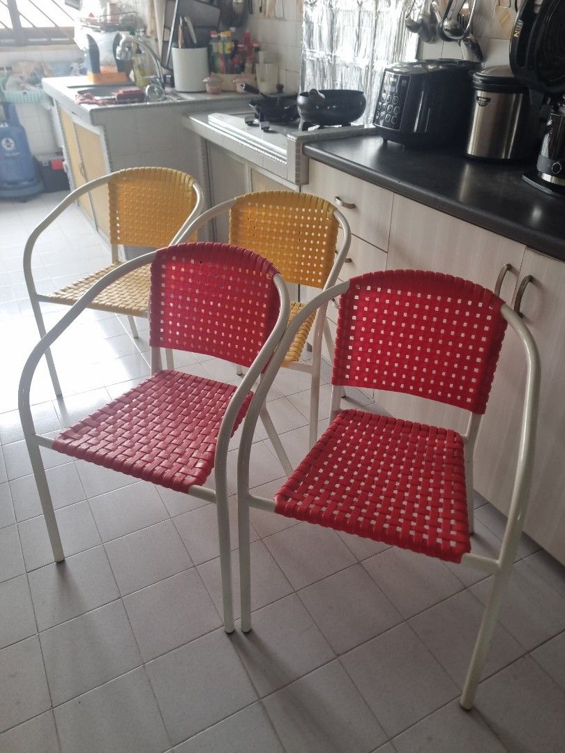 Woven Stackable Chairs Red Yellow Metal Frame, Furniture & Home Living ...