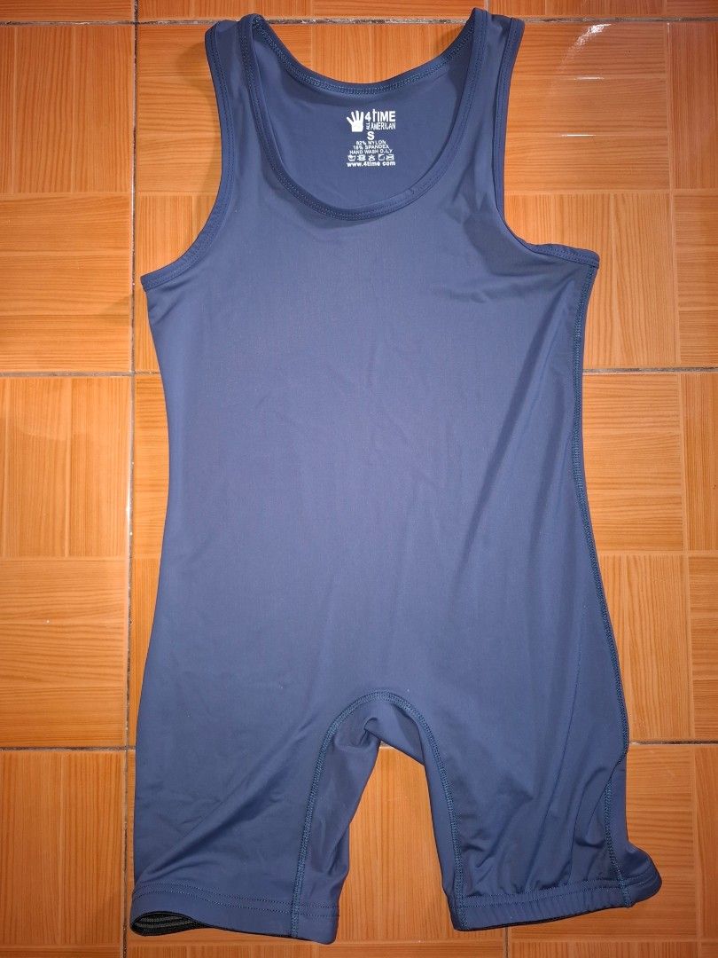 Wrestling Singlet - 90/120lbs (Category: Activewear) located in Quezon City. Submitted by an.marie (Listing ID 1470936819, Image 1). Description: - Brand/Model: 4Time American wrestling singlet - Color: Blue - Size: Small - Material: 82% nylon, 18% spandex - Comfort: Flat-locked seams inside to prevent chafing - Performance: Gripper elastic at leg openings to stop ride-up during matches.