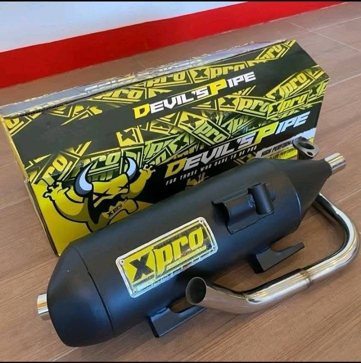 Xpro Devil's Power Pipe for Click 125 / 150 (Category: Mufflers, Exhaust Parts & Accessories) located in Manila. Submitted by kuys_vince. (Listing ID 1471005714, Image 2). Description: - Authentic Xpro Devil's Power Pipe in sleek black finish - Custom-fit exclusively for Honda Click 125 and 150 models - Complete set including full exhaust assembly and header pipe - Comes with the original branded box - Designed to level up your riding performance