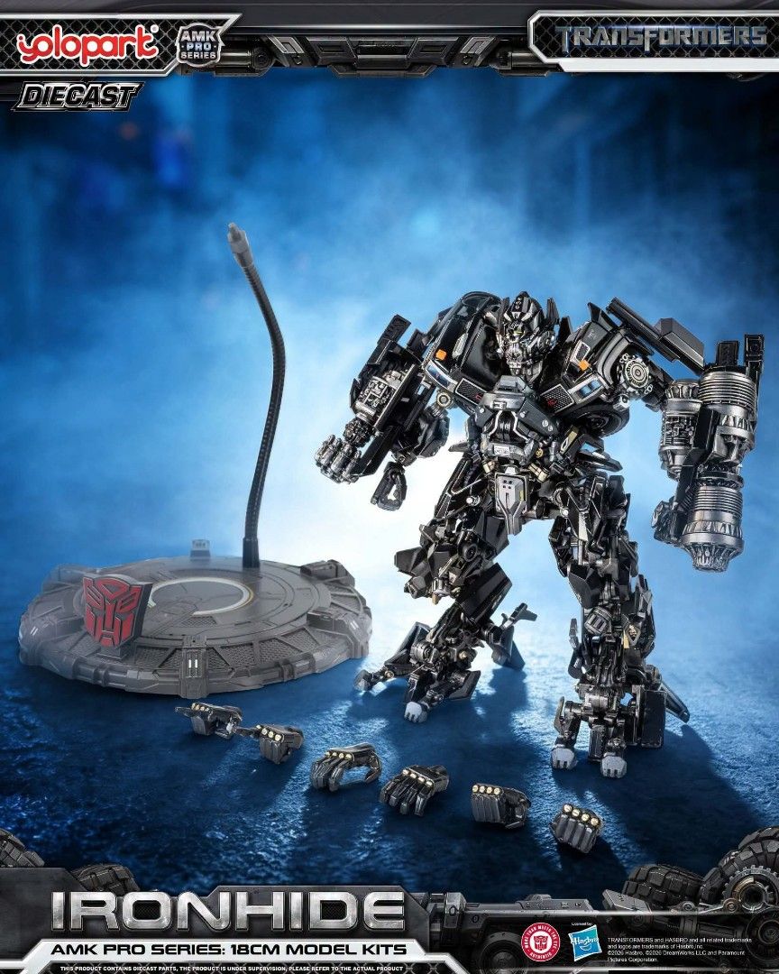 Yolopark AMK Pro Series Ironhide 18cm Model Kit (Category: Figurines & Statues) located in Manila. Submitted by mauchan00000303 (Listing ID 1470980020, Image 2). Description: - Brand: Yolopark AMK Pro Series Ironhide - Height: 18cm tall - Material: Premium diecast parts included - Special Features: Light-up eyes and cannons, highly detailed mechanical design with accurate vehicle markings - Accessories: Includes display stand and multiple interch