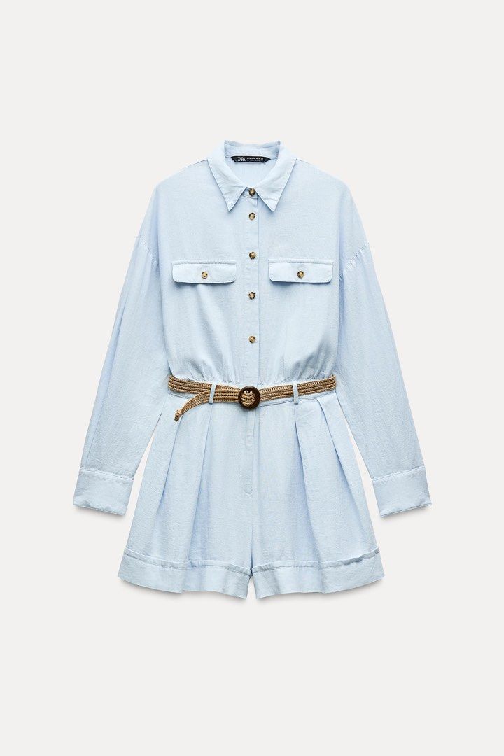 Zara linen blend belted jumpshorts (Category: Rompers) located in Maco. Submitted by mikay6011 (Listing ID 1471031638, Image 2). Description: Small-medium.