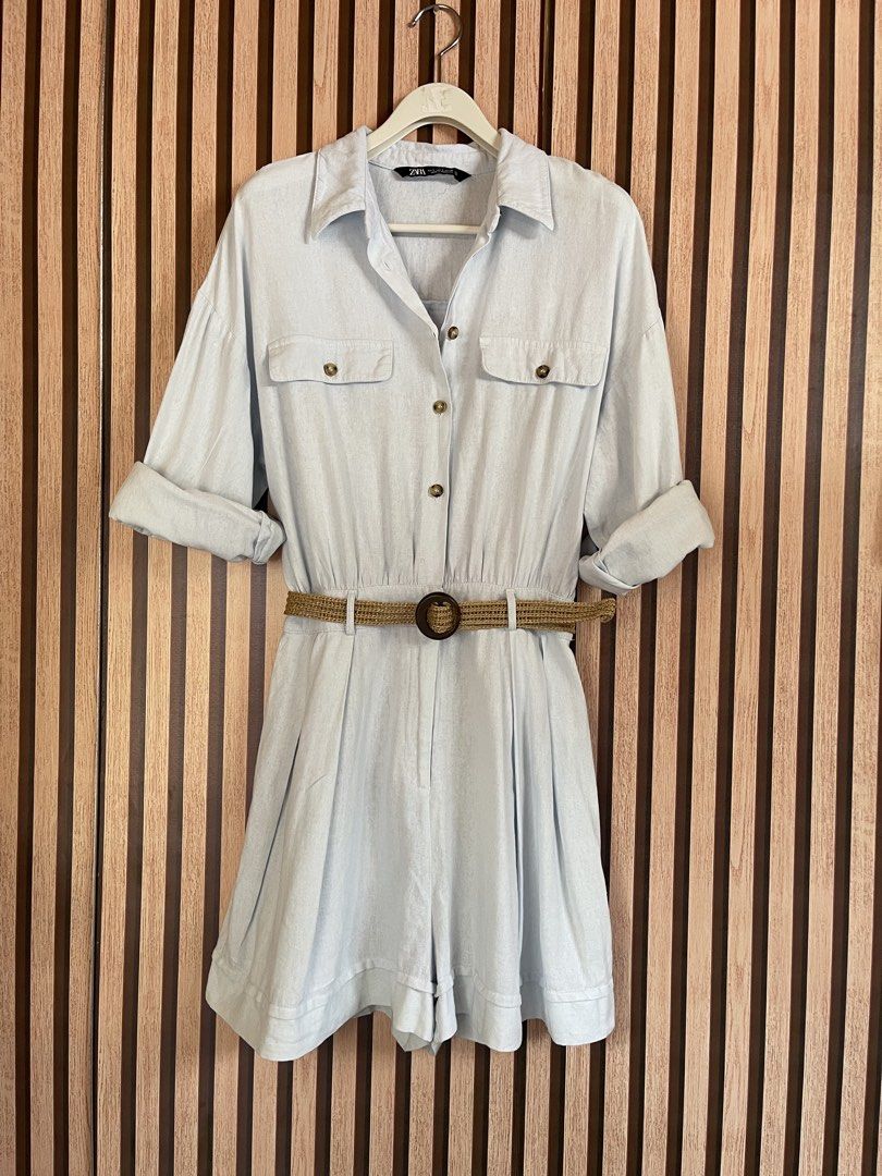 Zara linen blend belted jumpshorts (Category: Rompers) located in Maco. Submitted by mikay6011 (Listing ID 1471031638, Image 3). Description: Small-medium.