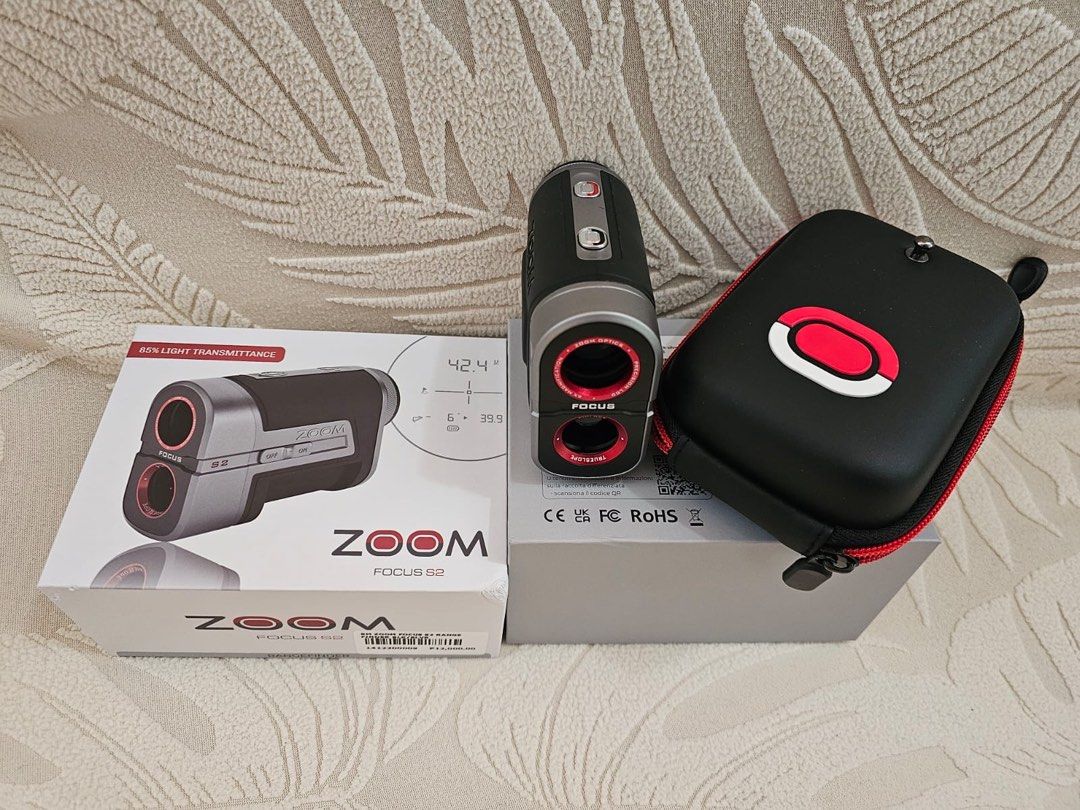 Zoom Focus S2 Golf Rangefinder Black Silver (Category: Golf) located in Manila. Submitted by strawberryjamil (Listing ID 1470942300, Image 3). Description: - Model: Zoom Focus S2 Rangefinder (Black & Silver) - Compact design with slope adjustment & pin-lock technology - High-clarity optics with 85% light transmittance - Includes protective hard case, USB charging cable, cleaning cloth, and lanyard carabiner - Comes with instruction manual and ori