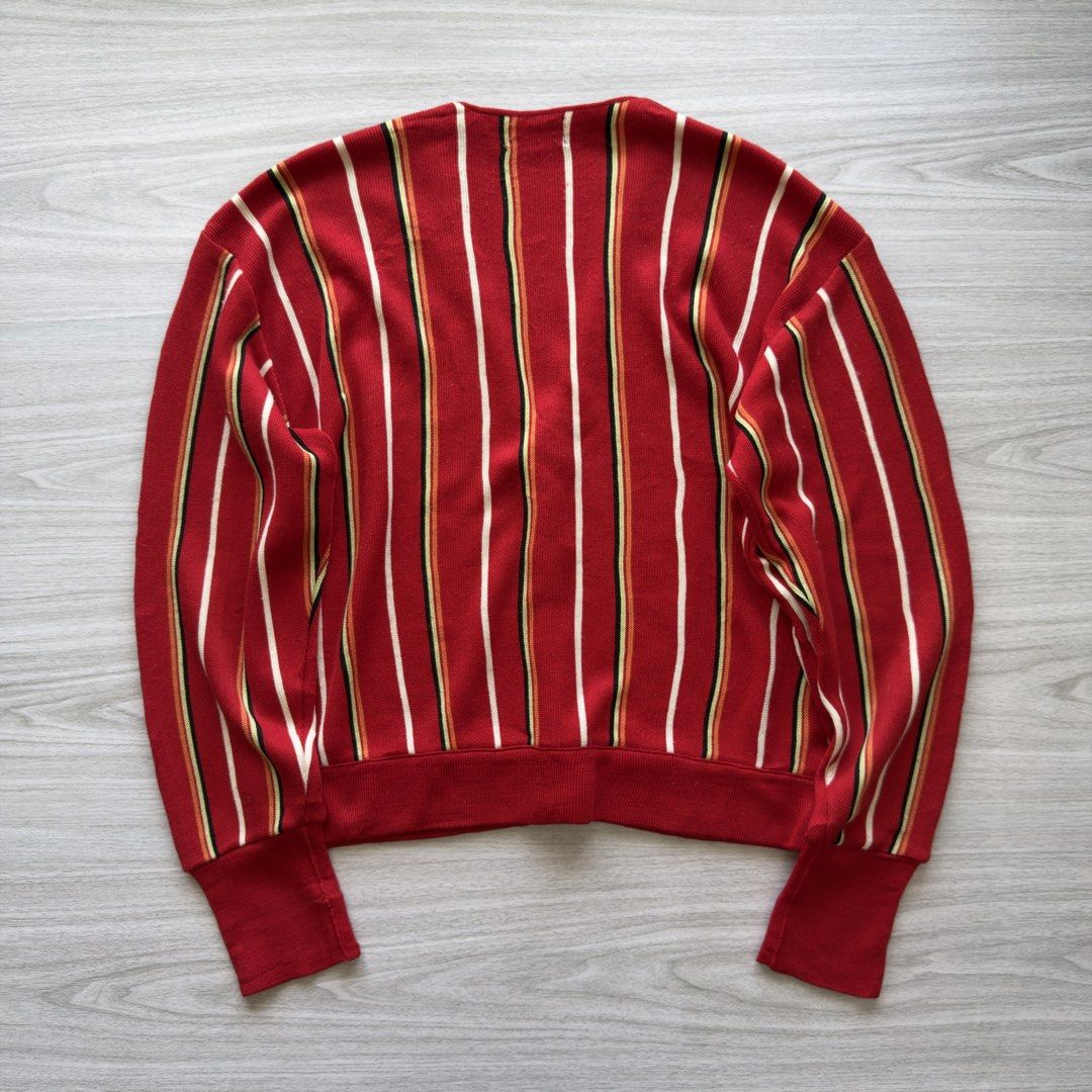 1980s Jack Nicklaus Striped Knitted Cardigan (Category: Coats, Jackets and Outerwear) located in Zamboanga. Submitted by timelytreasuresthrift (Listing ID 1465660215, Image 2). Description: 1980s Jack Nicklaus Striped Knitted Cardigan Very Good Condition Actual measurements (Inches): 24 Length 24 Armpit to armpit 22.5 Shoulder 26 Sleeve Php 600 + sf.