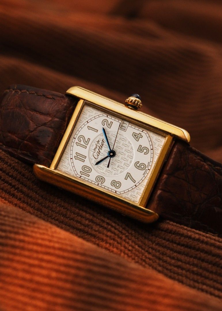 1990s Must de Cartier Tank (Big Size) (Category: Luxury Watches) located in Manila. Submitted by windsorfinery (Listing ID 1465614807, Image 1). Description: Must de Cartier Tank W1013954 / 2413 1990s Quartz 34mm x 26mm Vermeil (925 sterling silver plated in gold) Mineral Cartier strap Box: No, but with Cartier pouch Papers: No Others: 1-Year Mechanical Warranty by Windsor Finery Co. Cash Price: ₱158,000 ✔️ Layaway accepted ✔️ Credit cards accept