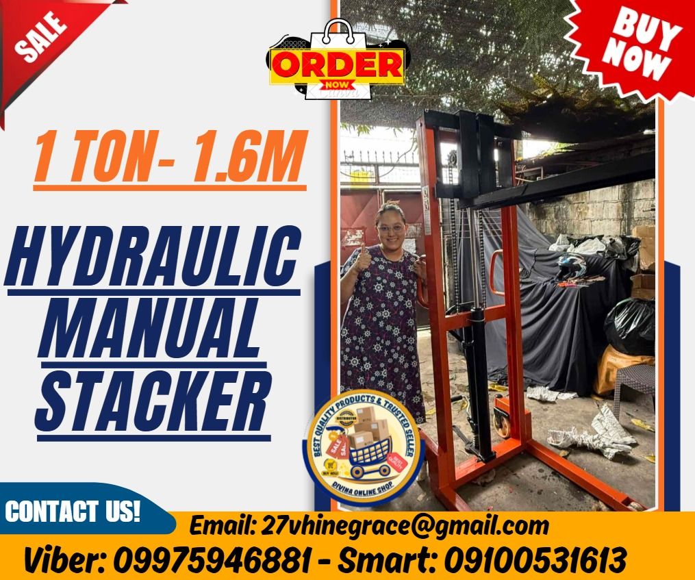 1 Ton 1.6M Hydraulic Manual Stacker Pallet Stacker (Category: Everything Else Others) located in Manila. Submitted by marielhyn-09975946881 (Listing ID 1465605906, Image 1). Description: ✅ 💯 Guaranteed Seller ✅ Good Quality Products ✅ 💯 Legit Distributor ✅ Complete Permits ✅ 1 Year Warranty 💰PAYMENT TERMS: 50% Down Payment 50% Cash upon Delivery 🌟 Hydraulic Forklift Manual Stacker 1 Ton- 1.6m Lifting Height Price: 33,000 Specification: Load c