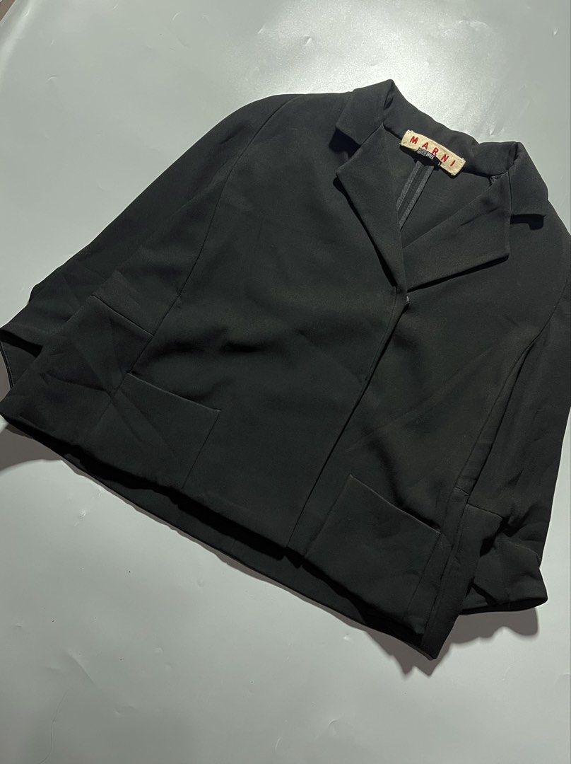 2000s Marni Cropped Blazer Jacket (Category: Coats, Jackets and Outerwear) located in Quezon City. Submitted by metro_junkie.ph (Listing ID 1465715561, Image 2). Description: 2000s Marni Cropped Blazer Jacket Early 2000s Marni Tailored Cropped Jacket through Joyce Boutique Size 40 on Tag (24.5 x 21) Likenew Condition No any Flaw/Issue(s) All Detail Posted 1880 + SF (or best offer).