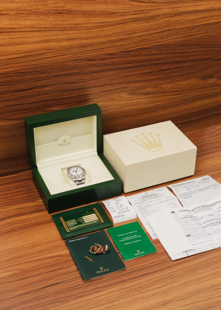 2014 Rolex Explorer II Polar w/ Box and Papers (with PPF) (Category: Men's Watches) located in Manila. Submitted by windsorfinery (Listing ID 1465614157, Image 2). Description: Rolex Explorer II 216570 2014 Automatic 42mm Stainless steel (with PPF) Sapphire Rolex bracelet Box: Yes Papers: Yes Others: Rolex booklets, hang tag, two Rolex Service Center Receipts (dated 2016 and 2025), authentication/service receipt by YourTime Center (worth Php 31,5