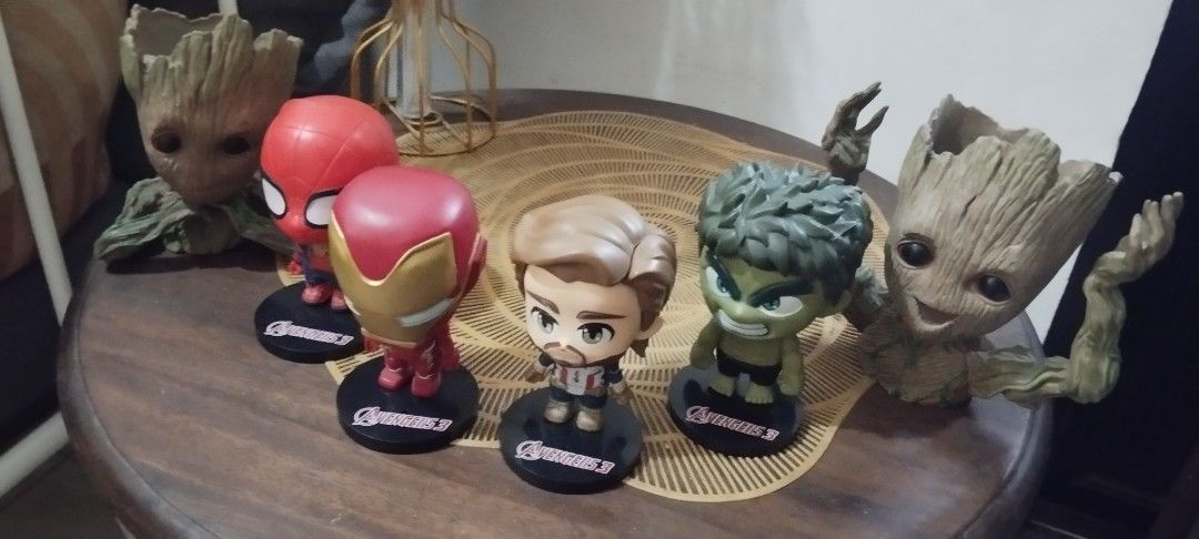 2018 Chibi Avengers Set (Category: Figurines & Statues) located in Manila. Submitted by ventajetoyz625 (Listing ID 1465635471, Image 3). Description: - Avengers Infinity War bobblehead set: Spider-Man, Iron Man, Captain America, and Hulk - Includes 2 adorable Groot character - 3 & 5 inches - All figures mounted on stylish branded black bases - Highly detailed character outfits with iconic oversized heads - Perfect display set for Marvel collector