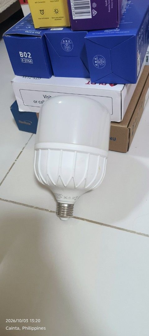 40W LED High Output Bulb 6500K (Category: Lighting) located in Pasig City. Submitted by shebelexis (Listing ID 1465620087, Image 1). Description: Power: 40W Color Temperature: 6500K Daylight Brightness: 3,600 lumens Voltage: 220–240V AC, 50/60Hz Base: E27 Condition: Used/unused? Reason for selling: Not used / no longer needed. 💡 High-brightness 40W LED bulb, suitable for larger rooms, garages, workshops, outdoor covered areas, or spaces that nee