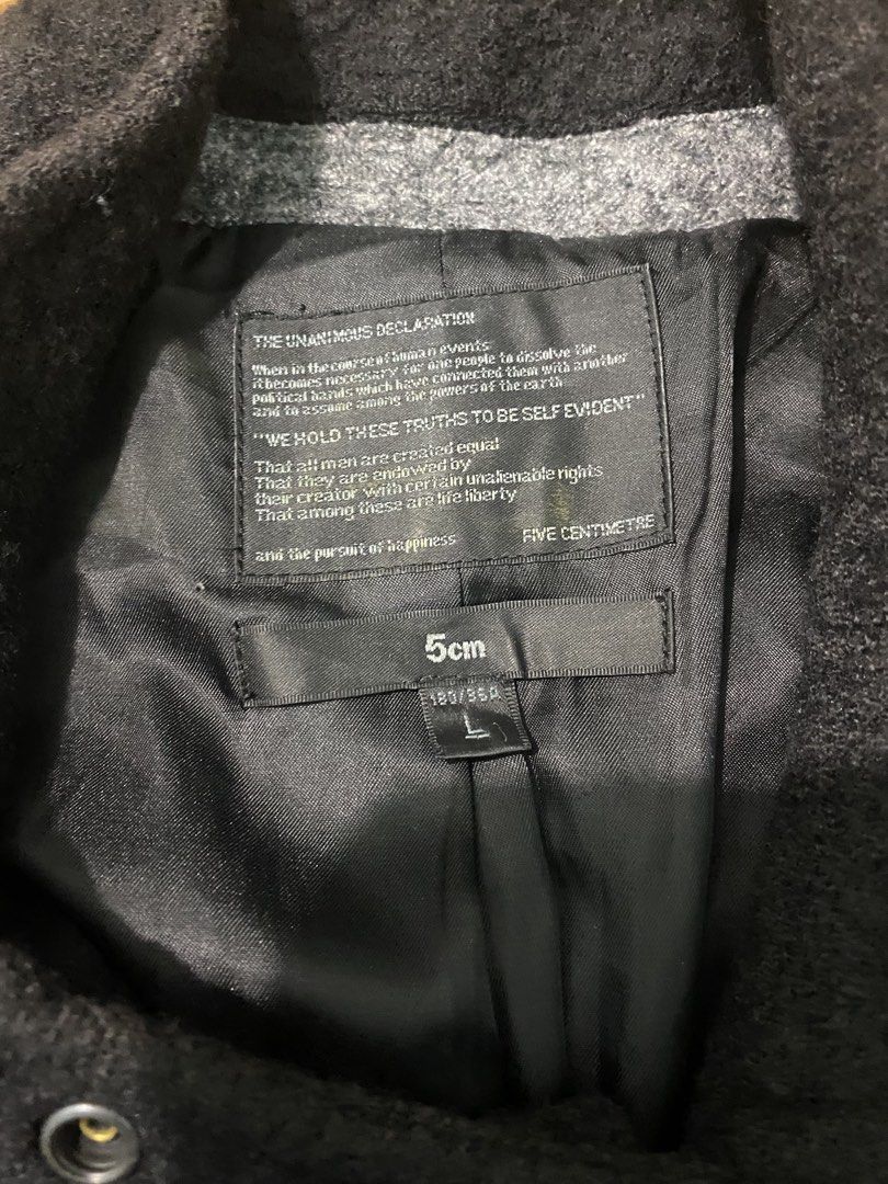 5cm Wool Blend Biker Jacket Black Grey Size L (Category: Coats, Jackets and Outerwear) located in Manila. Submitted by thritingera25 (Listing ID 1465723528, Image 3). Description: - Size: Large (180/96A) - Material: Cozy wool blend in black and grey - Closure: Asymmetric front zipper - Pockets: Multiple functional zip pockets - Details: High collar with snap buttons, adjustable side waist buckles, and grey contrast panels - Interior: Fully lined 