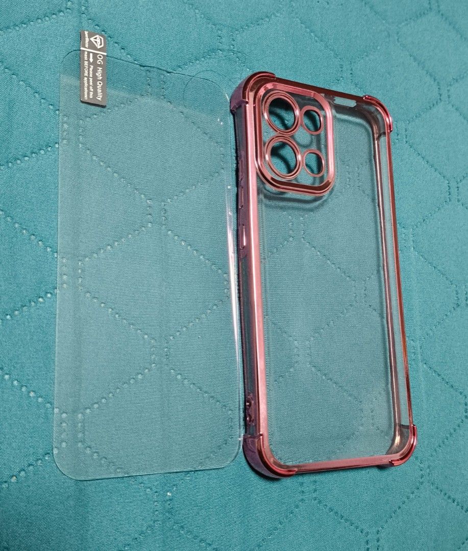A6 Pro 4G 5G Case and Tempered Glass (Category: Cases & Sleeves) located in Cavite. Submitted by missyblush88602 (Listing ID 1465705989, Image 1). Description: - Compatible with OPPO A6 Pro 4G/5G / Oppo F31 - Set includes 1x pink electroplated bumper phone case and 1x high-quality tempered glass screen protector - Shockproof design with reinforced corner guards for maximum drop protection - Brand new and ready to use ✨120 Case & Tempered Glass.