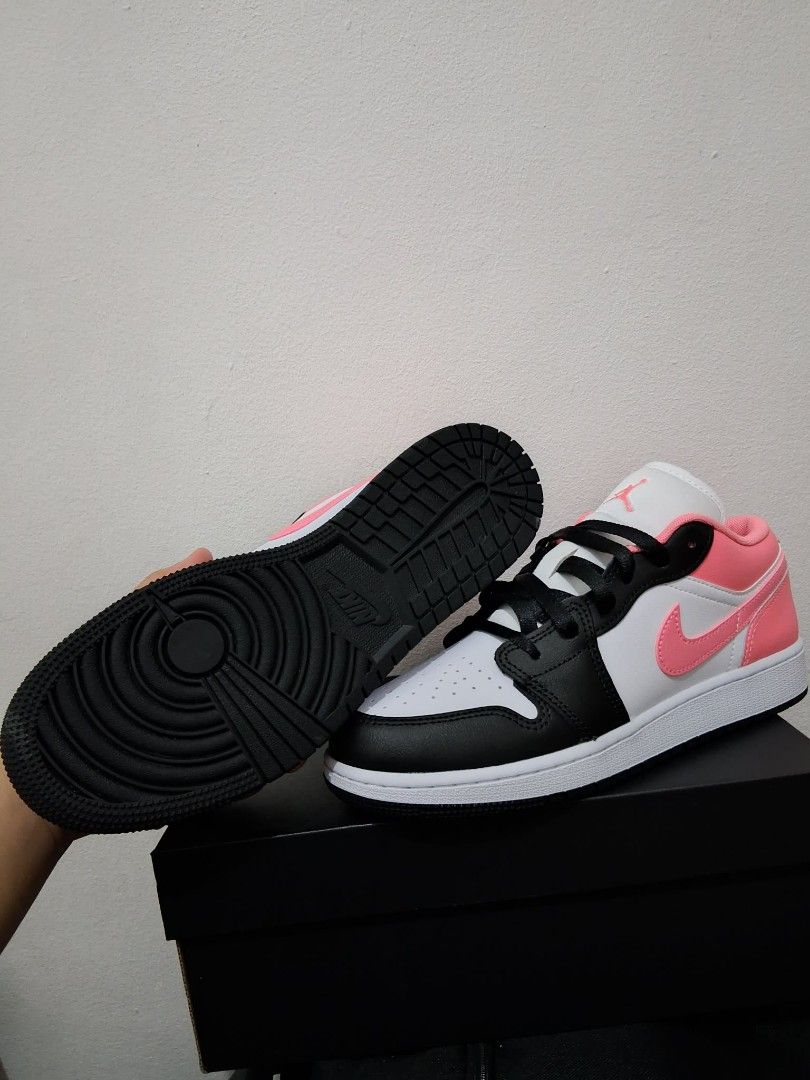 Air Jordan 1 Low Black White Pink (Category: Sneakers) located in Las Pinas. Submitted by nekoniiclr (Listing ID 1465580595, Image 2). Description: - Model: Air Jordan 1 Low - Colorway: Black, White, and Pink (with pink swoosh, heel panels, and tongue branding) - Material: Classic leather upper with perforated toe box - Condition: Clean soles with tread fully intact - Inclusion: Original black Jordan box included - Perfect for everyday wear or ad