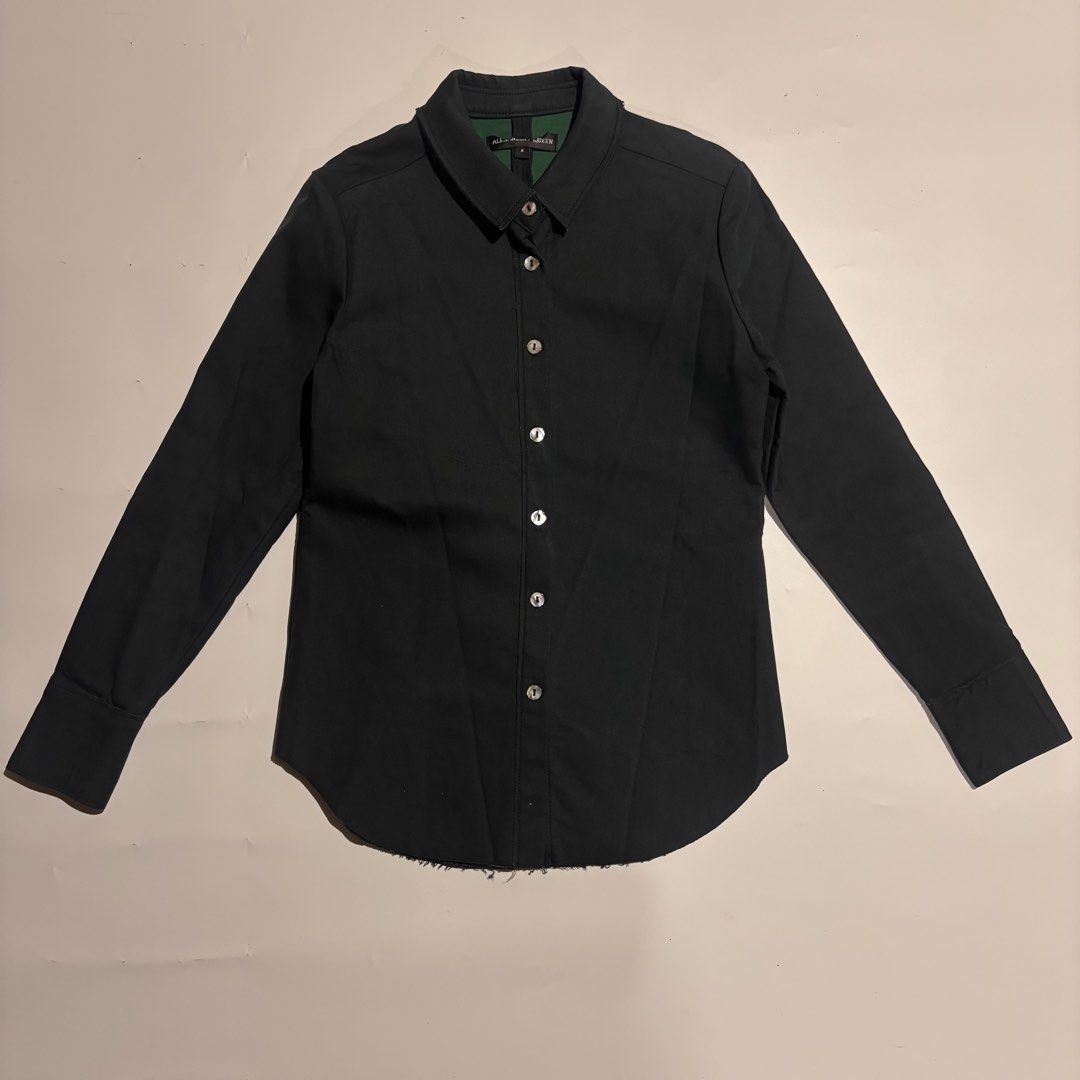 Alexander McQueen 2011 Black Button-Up Shirt Size S (Category: Shirts) located in Cebu City. Submitted by kidfrom6000 (Listing ID 1465751867, Image 1). Description: - Brand: Alexander McQueen - Color: Black with contrasting green lining (collar and hem) - Size: S - Details: Long sleeves with button cuffs, structured front seaming - Condition: Great pre-loved condition - Mode of Payment: GCash, BPI, or Bank Transfer - Shipping: Via J&T Express (Bu