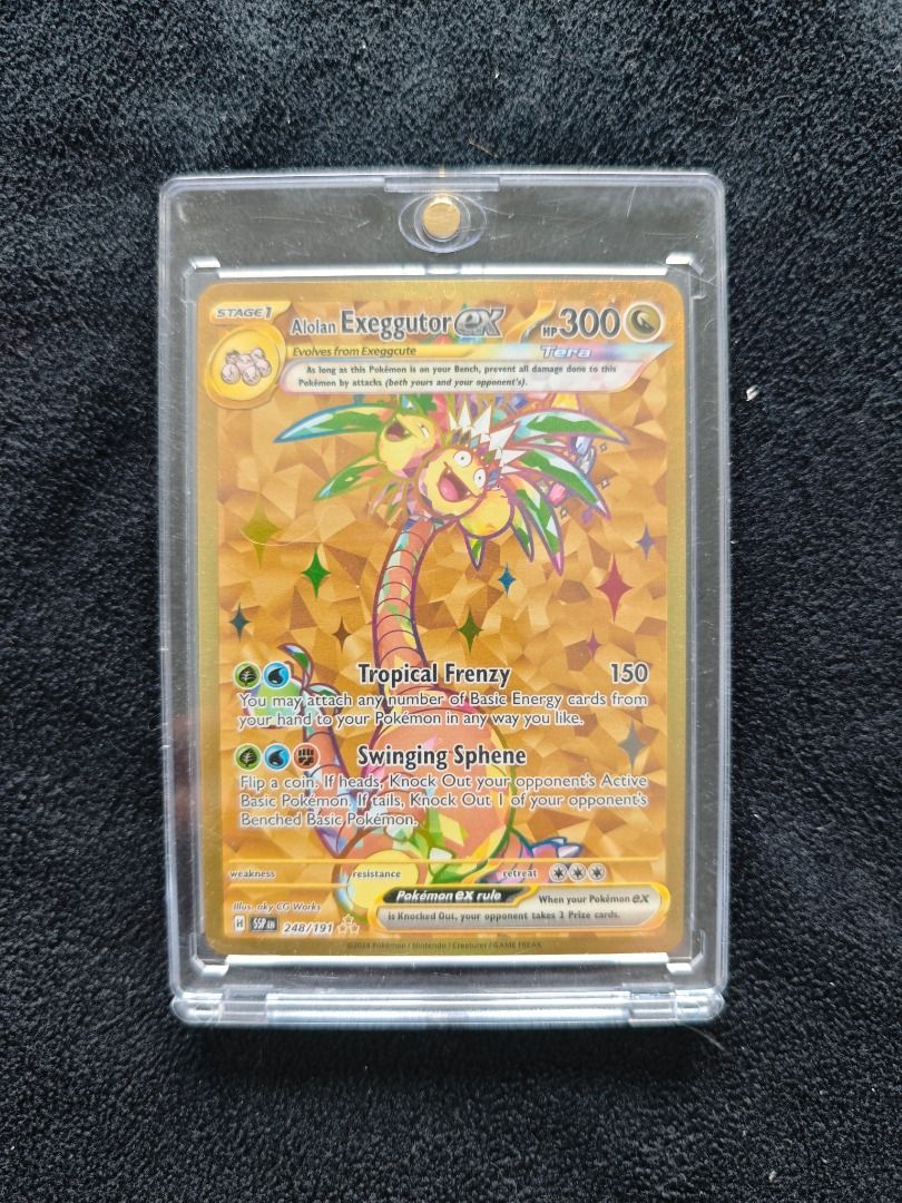 Alolan Exeggutor 248/191 (Category: Raw Singles) located in Caloocan City. Submitted by deathlessmile (Listing ID 1465674064, Image 1). Description: Alolan Exeggutor ex 248/191 Hyper Rare gold, Pokémon TCG Surging Sparks SV08, English. Condition: Like new. Meetup: SM North EDSA / Trinoma Shipping: Lalamove or LBC Payment: GCash Bundle deals available – message me for multiple cards! #PokemonTCG #PokemonTCGPH #TCGPH #CardsForSale #SurgingSparks #E