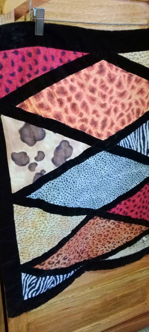 Animal Print Patchwork Quilt Pillowcase (Category: Bedding & Towels) located in Mangaldan. Submitted by closetqwin (Listing ID 1465648854, Image 2). Description: - Never been used -Size 29.5 inches Length and 23.5 inches Width -Eye-catching pillowcase featuring mixed animal prints (leopard, zebra, cow) in diamond and triangle patches - Framed with sleek black velvet borders for a modern, stylish look .