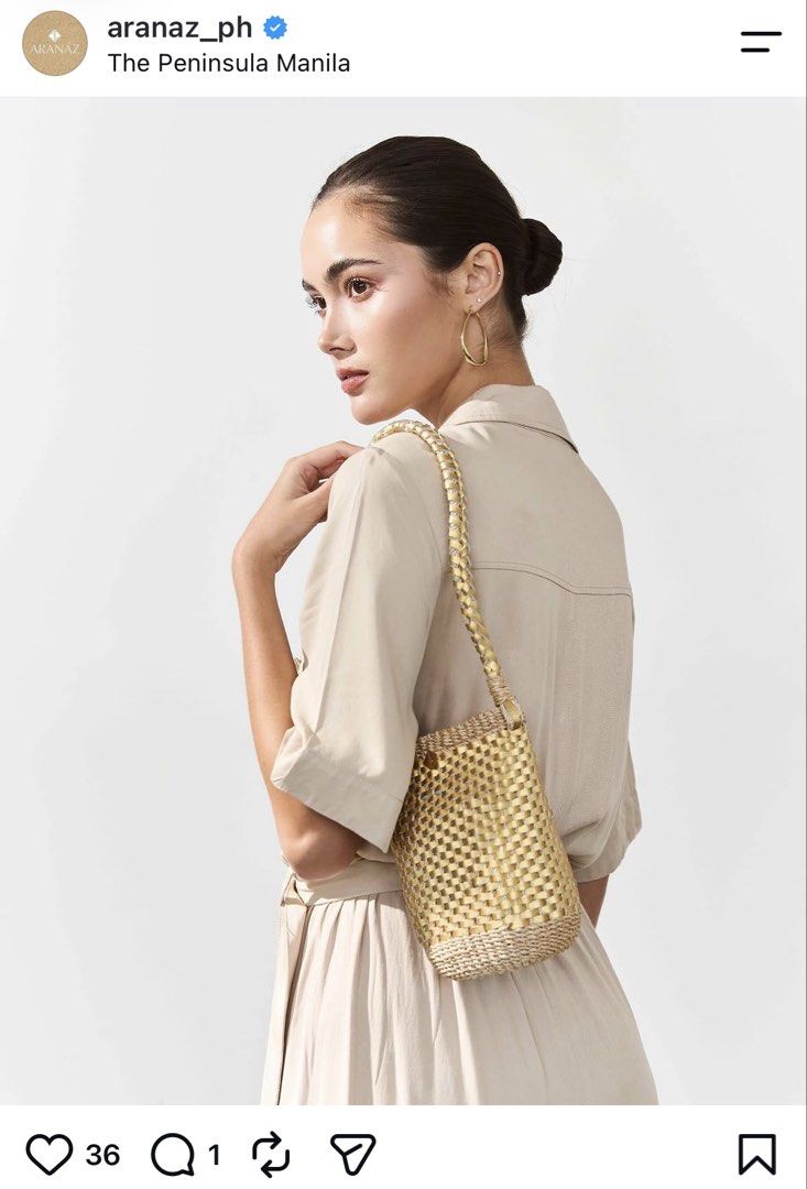 Aranaz Connie bucket mini bag (Category: Beach Bags) located in Quezon City. Submitted by tan__k (Listing ID 1465664196, Image 1). Description: BRANDNEW Connie in gold leather used once personal preloved NO Flaws.