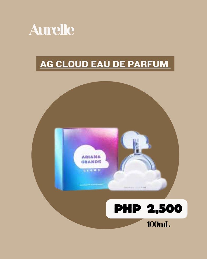 Ariana Grande Cloud (Category: Fragrance & Deodorants) located in Manila. Submitted by aurelleph (Listing ID 1465603411, Image 1). Description: 🎀FOLLOW OUR FB, IG AND TIKTOK Stay updated with our latest products, new arrivals, announcements, and restocks. IG: @aurellephofficial FB: Aurelle TIKTOK: aurellephofficial See you there! ♡.
