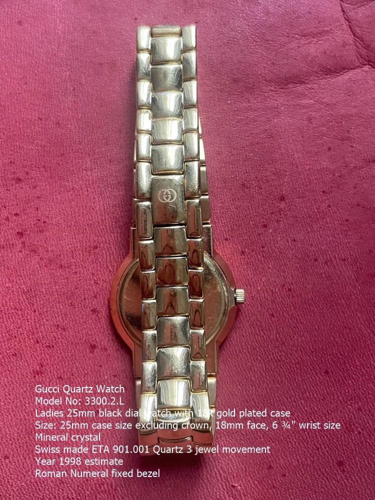 Authentic Gucci Quartz Watches Take Both (Category: Women's Watches) located in Paranaque City. Submitted by juan_luma (Listing ID 1465661603, Image 3). Description: Working take both P13k Negotiable best offer Legit items Signs of use.