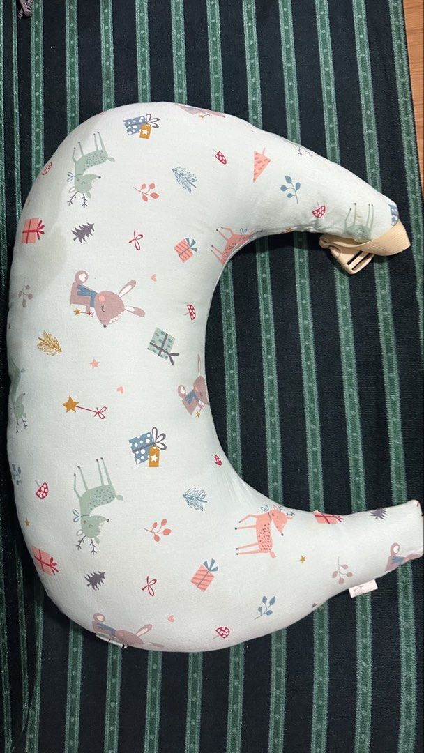 Baby Nursing Pillow with Support Cushion and Strap (Category: Maternity Care) located in Manila. Submitted by kaexer11 (Listing ID 1465596210, Image 1). Description: - Multi-piece nursing pillow set in light blue with adorable forest deer and bunny print - Includes main curved pillow, head support cushion, backrest piece, and adjustable waist strap with buckle - Provides great support for both feeding and tummy time - Made with soft, machine-wash