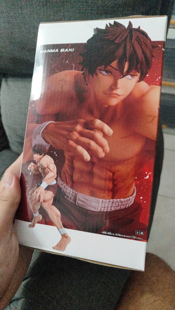 Baki Hanma Anime Figure (BIB) (Category: Figurines & Statues) located in Cavite. Submitted by bsmallari (Listing ID 1465629982, Image 1). Description: - Authentic Baki Hanma figure from the popular martial arts anime - Features incredible muscle definition, scars, and a dynamic fighting stance - Includes original packaging box as shown in the photos - Stands securely on a plain rectangular base - Must-have collectible piece for dedicated fans of 