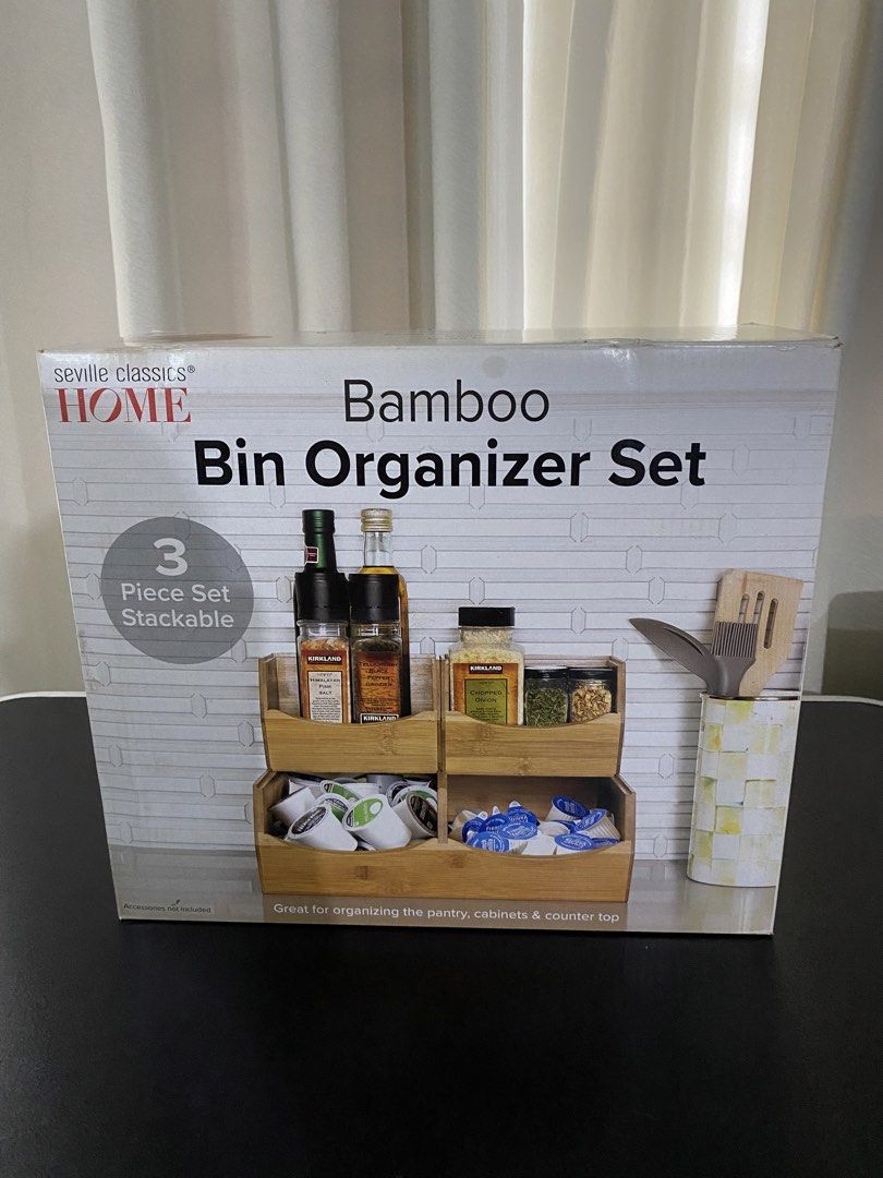 Bamboo Bin Organizer Set (Category: Food Organization & Storage) located in Manila. Submitted by glen_n (Listing ID 1465498200, Image 1). Description: Bamboo Bin Organizer Set Srp: 1,799 Selling for 650 Preloved but still in great condition. Letting go because i switched storage! FOR PICK-up only.