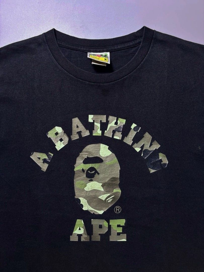 Bape OG College Camo Tee (Category: Tshirts & Polo Shirts ) located in Rizal. Submitted by oldgal.ww (Listing ID 1465625296, Image 3). Description: Bape OG College Camo Tee Medium 19.5" 26" In excellent condition. Minimal hairlines. 1,650.