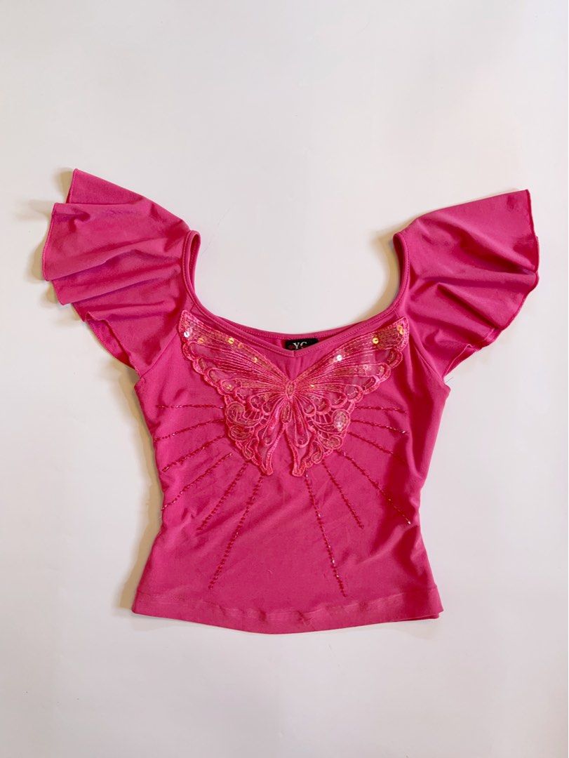 Barbie Pink Bead & Sequin Butterfly Fitted Top (Category: Others Tops) located in Lianga. Submitted by preyala (Listing ID 1465670633, Image 1). Description: Barbie Pink Bead & Sequin Butterfly Fitted Top Size: s Bust: 31-34 Length: 19.8 Mine 429 Grab 459 Grabbing ends at 10:00 PM (today).