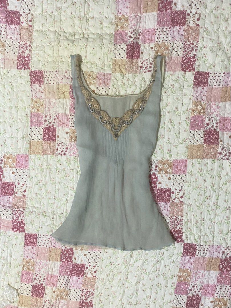 beaded light blue flowy top (Category: Sleeveless) located in San Jose. Submitted by vintagexxo (Listing ID 1465606962, Image 1). Description: size: s-m .