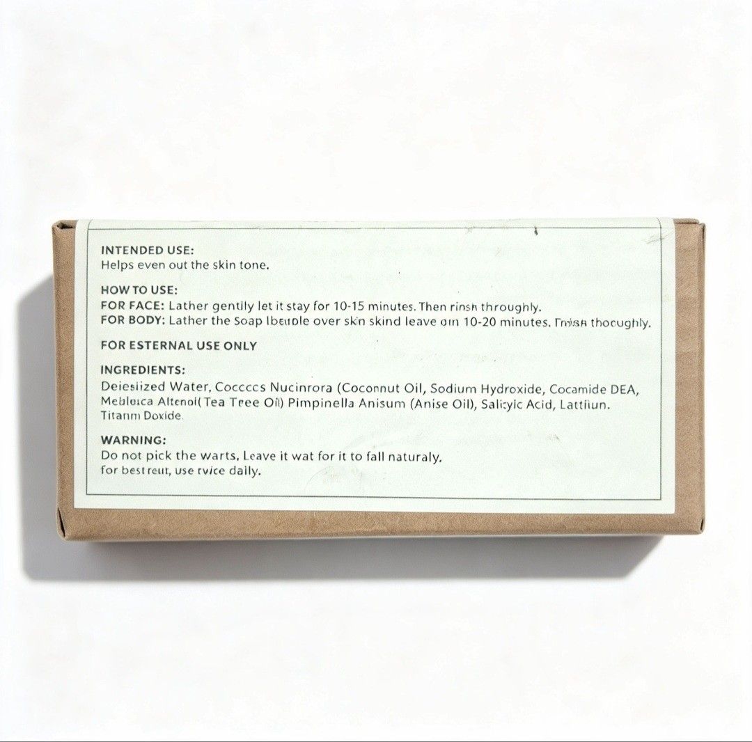 Bioessence W Soap AHA BHA (Category: Bath) located in Quezon City. Submitted by ana-chan (Listing ID 1465678252, Image 2). Description: Bioessence W Soap containing AHA and BHA for gentle exfoliation and evening out skin tone. Net weight 135 grams. Formulated with coconut oil, tea tree oil, anise oil, and salicylic acid. Includes storage instructions and manufacturing details on the packaging. Unopened paper wrap packaging, manufactured in the Ph