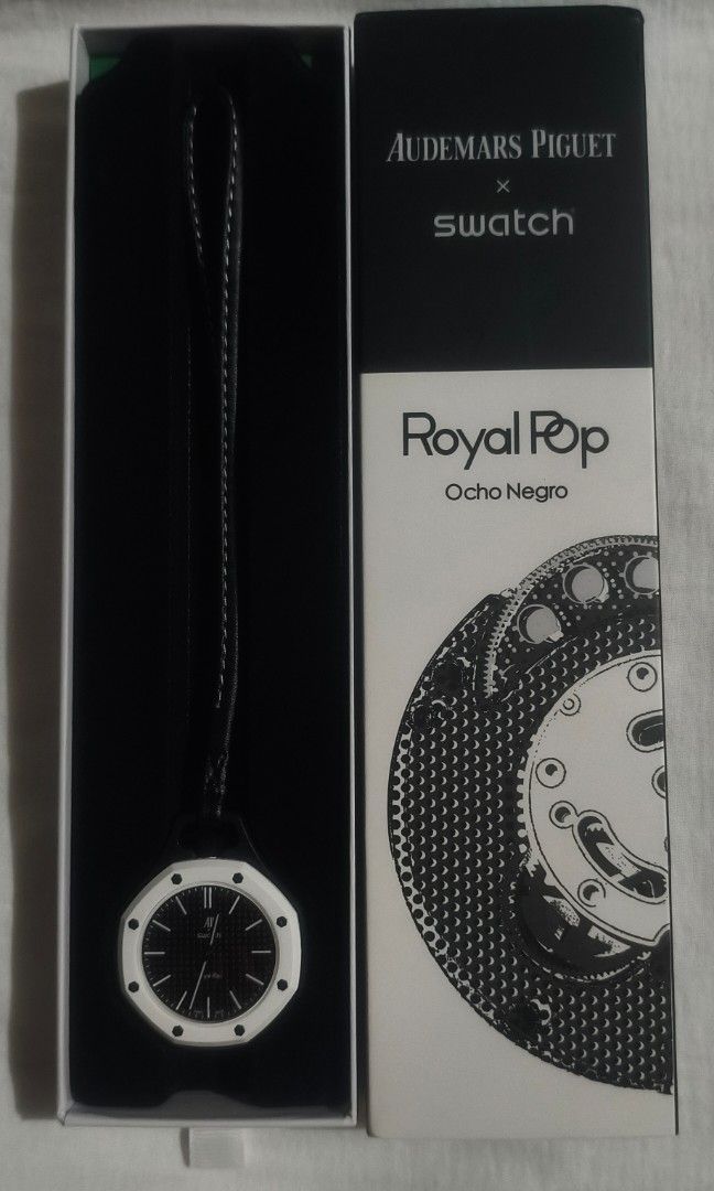 BLACK AUTOMATIC TIMEPIECE — SC (Category: Luxury Watches) located in Meycauayan. Submitted by hustlelab_enterprise (Listing ID 1465580011, Image 3). Description: AP x SWATCH Royal Pop - Ocho Negro • Automatic movement • Manual winding capability • Power reserve • Premium-inspired design Inclusions: Unit, Lanyard Case, Rubber Strap, Box, Paper Bag, Manual Meet Up or CoD PM for other Details.