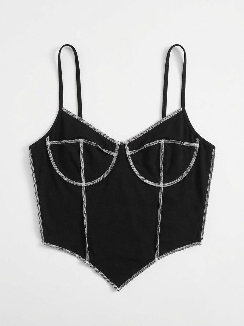 Black Contrast Stitching Corset Tank Top (Category: Sleeveless) located in Manila. Submitted by elvmoo (Listing ID 1465736651, Image 1). Description: used only a few times. can fit up to L. 36-42 bust. can shape your body well. 📍 nangka, marikina.
