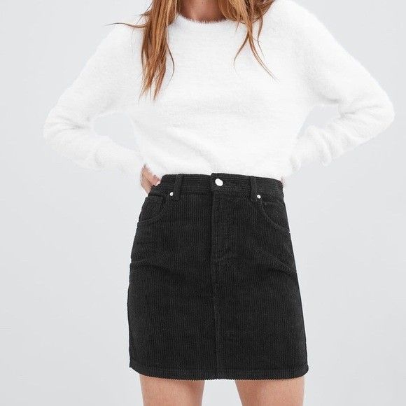 Black Corduroy Mini Skirt (Category: Skirts) located in Lingayen. Submitted by bela_24 (Listing ID 1465759543, Image 1). Description: - Style: High-waisted black corduroy mini skirt - Closure: Classic front button and zip fly - Details: Traditional 5-pocket design with silver-tone rivets and clean hem - Material: Textured ribbed fabric - Condition: Brand new / Excellent (ready to wear) - Perfect for: Casual everyday styling and easy mixing-and-ma