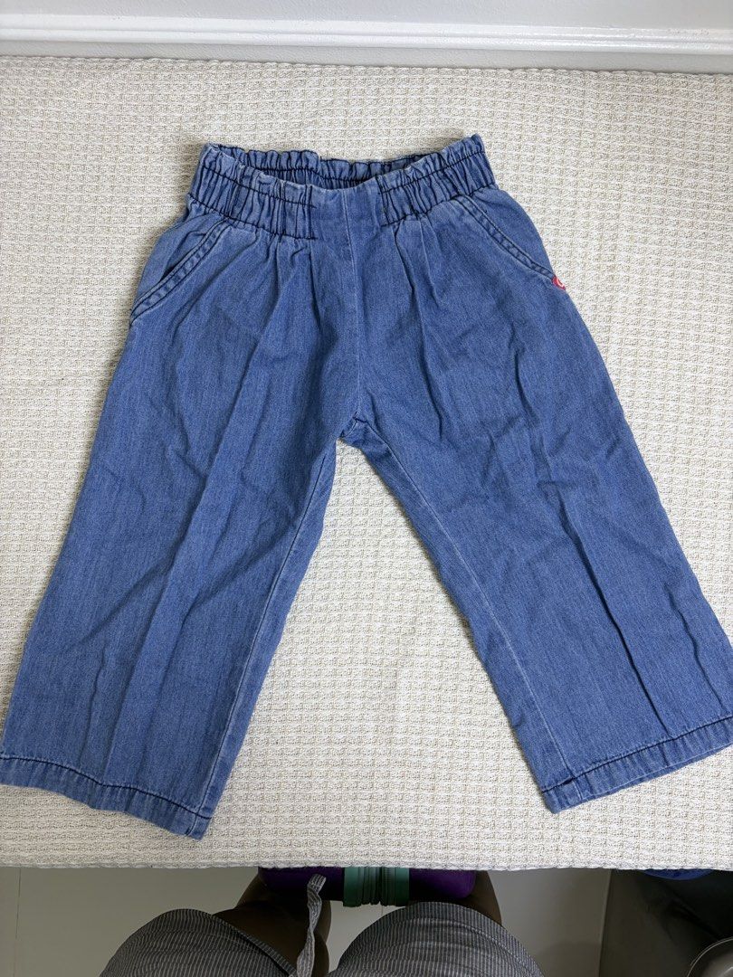 Blue denim pants with elastic waistband (Category: Babies & Kids Fashion) located in Trece Martires City. Submitted by youngdeer.35677c (Listing ID 1465623772, Image 2). Description: - Color: Blue - Style: Lightweight denim trousers with front pleats - Waist: Elasticated gathered waistband for easy slip-on - Pockets: Practical side pockets included - Fit: Relaxed fit through the legs with clean hem stitching - Condition/Use: Perfect casual wear s