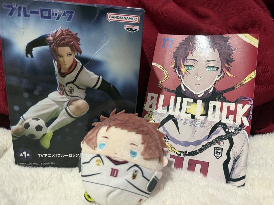 BLUE LOCK - Sae Itoshi Set (Category: Plushies & Soft Toys) located in Taguig. Submitted by eirizz (Listing ID 1465700667, Image 1). Description: SET INCLUDES THE FOLLOWING: 1) Sae Figure (BIB) : Box is damaged due to shipping. Will be shipping with the box folded. : The actual figurine is in good condition. : Was kept in box and not displayed, only opened for checking. 2) Sae Fuwa : Was stored, not displayed. : Still has box, though folded. 3) B