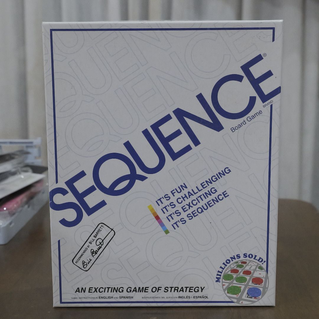 [BOARD GAME] Sequence (Category: Board Games & Puzzles) located in Batangas. Submitted by ambiverity (Listing ID 1465749411, Image 1). Description: Product: [BOARD GAME] Sequence Publisher: N/A Condition: Lightly Used (played once or twice) Shop Bought From: Amazon RFS: decluttering of place, does not spark joy anymore Shipping: LBC, Lalamove (Metro Manila and areas within reach) Payment: GCash/Maya/BDO.