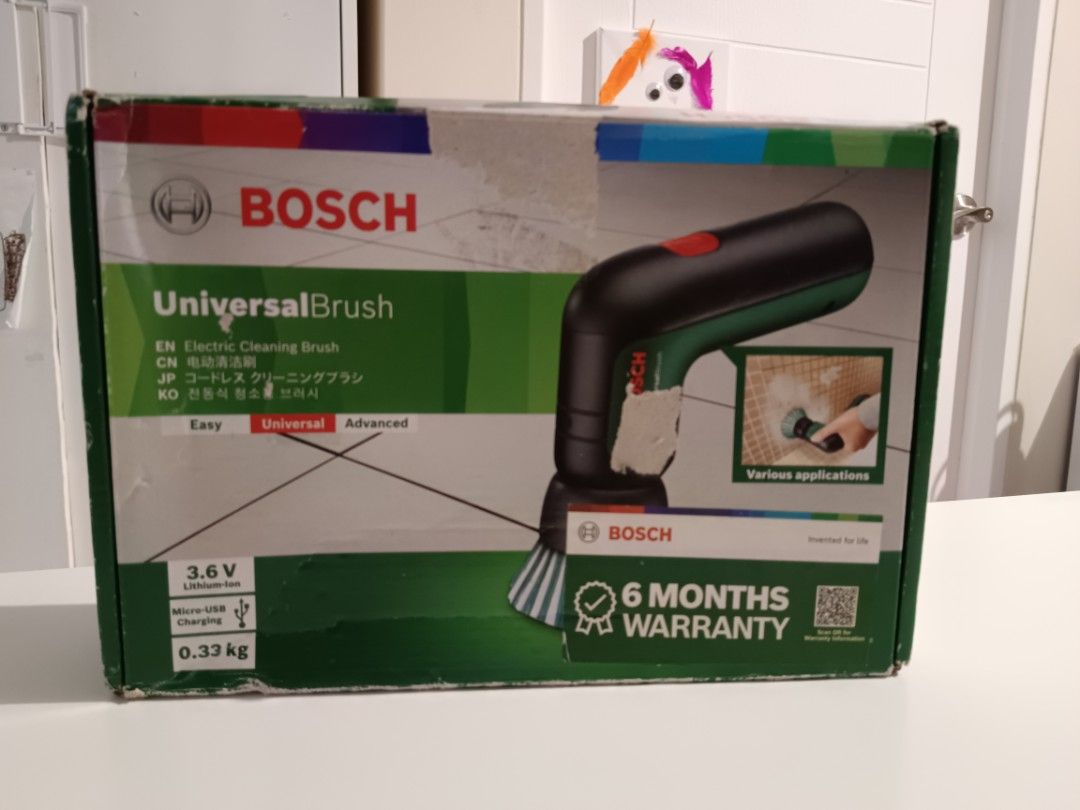 Bosch UniversalBrush Cordless Electric Cleaning Brush – Complete Set (Category: Cleaning Tools & Supplies) located in Pasig City. Submitted by mortenk1986 (Listing ID 1465711530, Image 1). Description: Bosch UniversalBrush cordless electric cleaning brush, 3.6V. Rarely used and in excellent / like-new condition. Works perfectly and includes the original accessories shown in the photos, charging cable and original box. Great for bathrooms, tiles, 