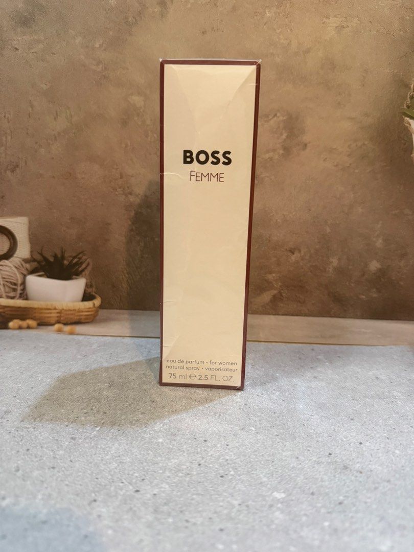 Boss Femme New Packaging Box (Category: Fragrance & Deodorants) located in Paranaque City. Submitted by oommggg (Listing ID 1465584075, Image 1). Description: 100 % Original Perfume! Not fake NOT Us, Dubai, Singapore Etc. 100% ORIGINAL!!!! Paranaque area.