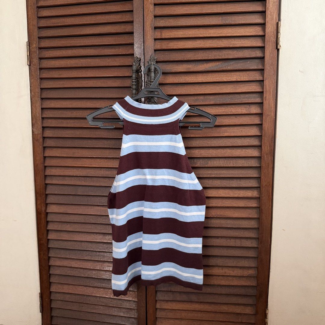 Brown & Blue Stripes Halter Top (Category: Sleeveless) located in Las Pinas. Submitted by francesca.finds (Listing ID 1465708562, Image 2). Description: - LAST PRICE - only worn once, no issues - dm me for photo when worn - 1st photo not mine.