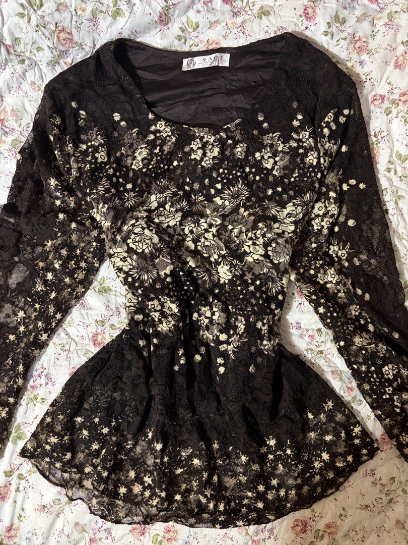 Brown Floral Lace Top (Category: Longsleeves) located in Muntinlupa City. Submitted by herellas0504 (Listing ID 1465709170, Image 1). Description: Brown Floral Lace Top Mine: 299 | Lock: 399 ———————————— size: med-large no issue, good as new willing to keep.